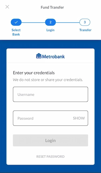 Step 3: Log in to your bank account with your username and password to make a transfer.