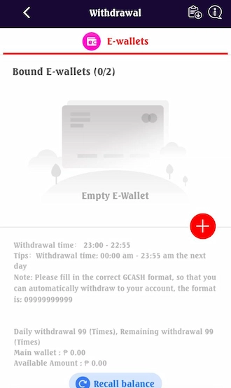 Step 4: Then click on the plus icon to bind your e-wallet.